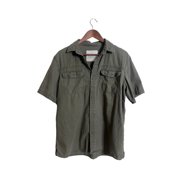 Global Work Japan Utility Shirt Army Green Short Sleeve Mens Large - Picture 1 of 7